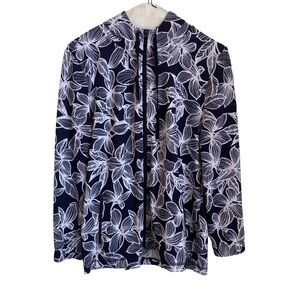 T by Talbots Full Zip Hoodie Jacket Navy/White Floral Size Large Petite